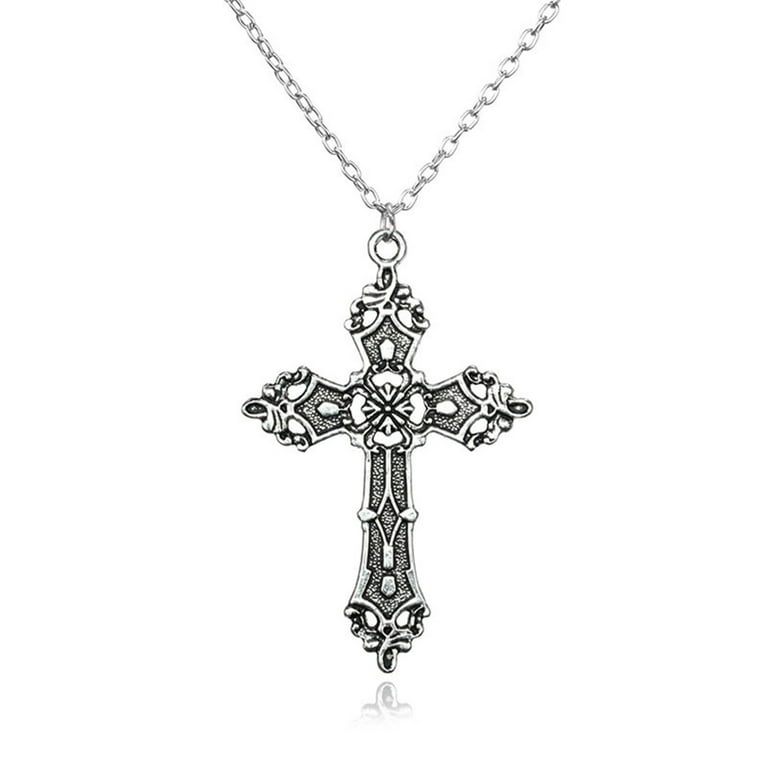 Sardfxul Cross Pendant Necklace Long Chain Punk Goth Trendy
