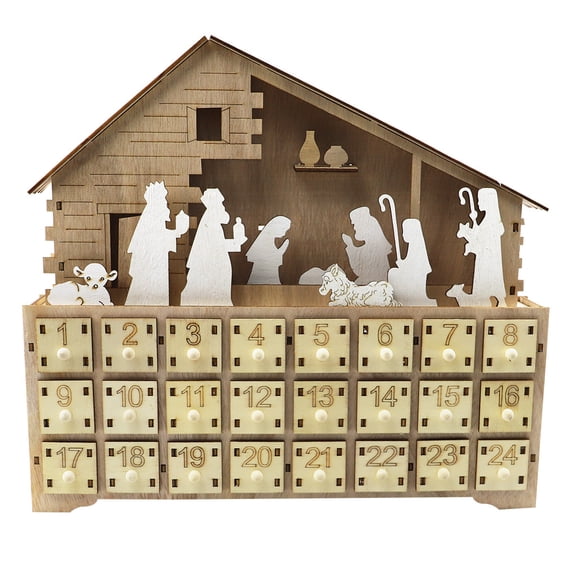 Sardfxul Exquisite Christmas Advent Calendar Wooden Countdown 24 Candy Boxes Jesus Decor