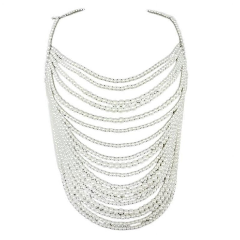 Sardfxul Multilayer Pearl Beaded Body Chain Bralette Chest