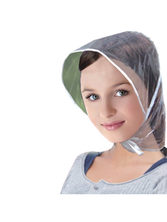Rain Bonnet with Visor Waterproof Clear Plastic Hat Cap Scarf with Chin Strap