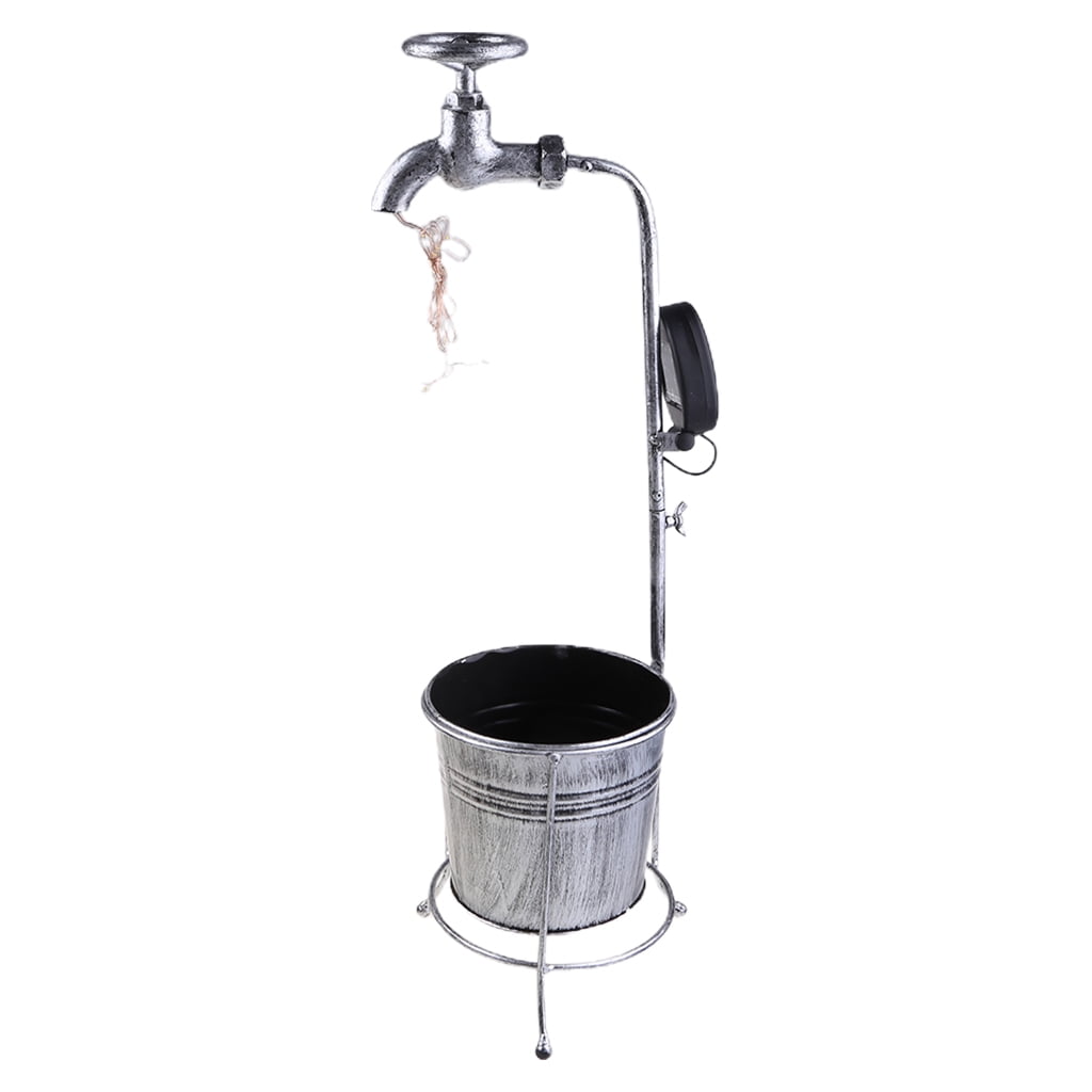 Sardfxul Solar Powered Water Faucet Garden Stake LED Lights Metal Flower Pot Planter Lamp Outdoor Yard Lawn Patio Courtyard Landscape Decoration