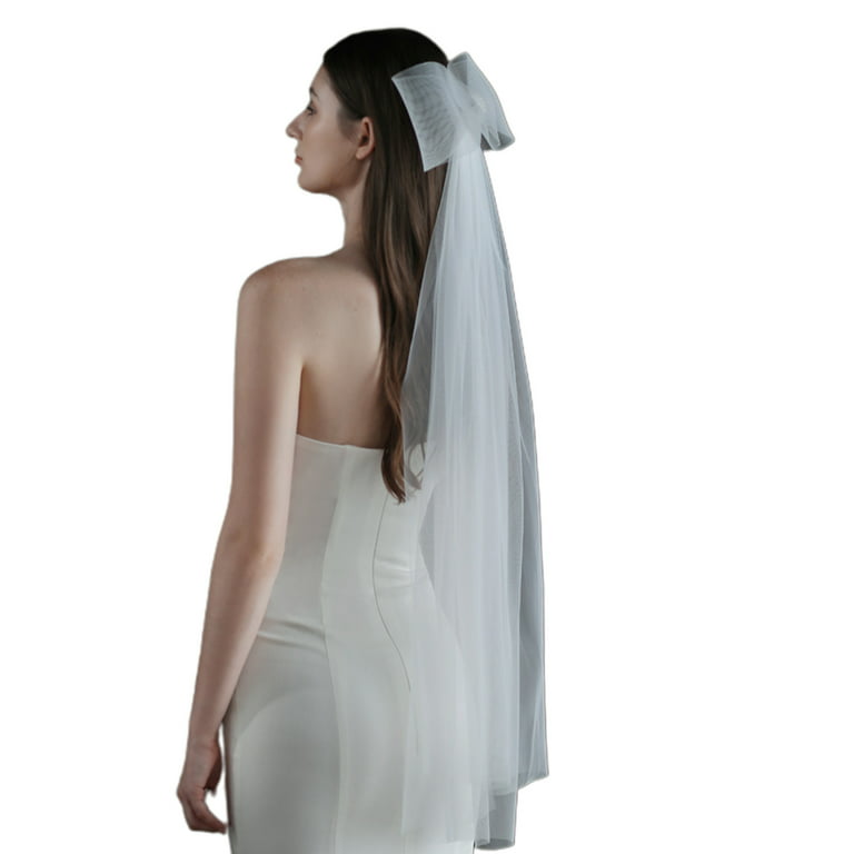 SARDFXUL Wedding Bridal Veil Big Bow Decor Ivory White Short Sheer Veils 2 Tiers, Women's, Size: One size, Blue