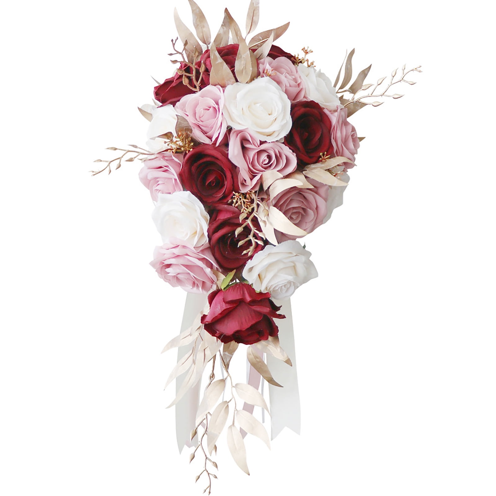 Sardfxul Wedding Cascading Bride Bouquet Waterfall Artificial Holding Flower with Ribbon