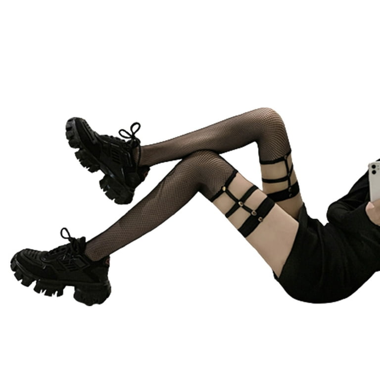 Black Cut-Out Fishnet Knee High Thigh High Garter hot Socks Tights Stockings