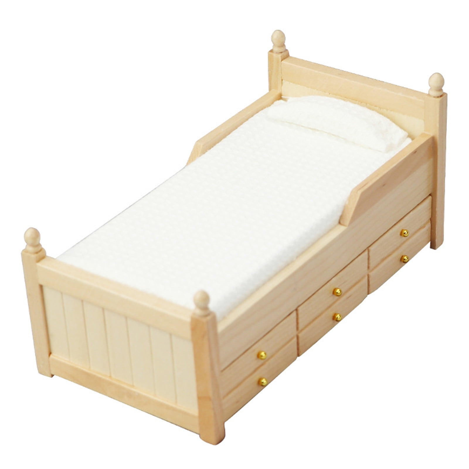 Dollhouse Miniature 1:12 Scale White Trundle Bed - Detailed Working Trundle With Linens, 6.75x3.25x3.5 Inches