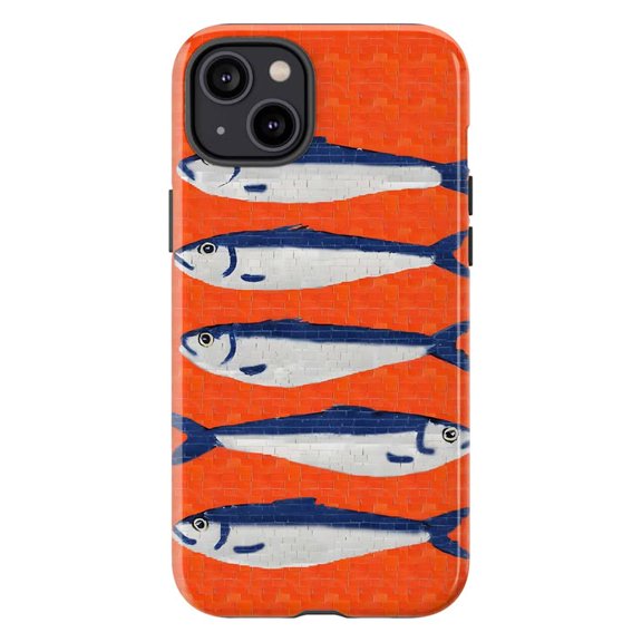 Sardine Fish Pattern Phone Case, Orange Seafood, Marine Life Artistic Protective Case for iPhone 17 16 15 14 13 12 11 Pro Plus Mini