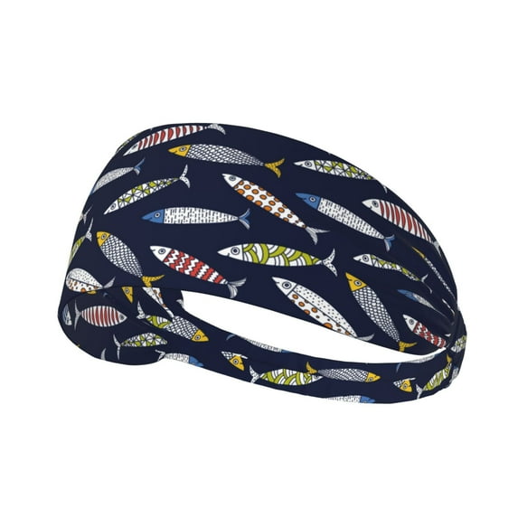 Sardine Headbands for Women Men, Workout Elastic Sweat Band for Yoga Running Cycling Gym Exercise Non Slip Head Bands for Women's Hair