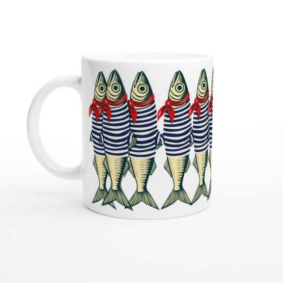 Sardine Mug  Fisherman Gift, Nautil Coastal Kitchen Dr, R Fish Mug Dad, Sea Lover Present, Ocean-Themed Ceramic Mug.