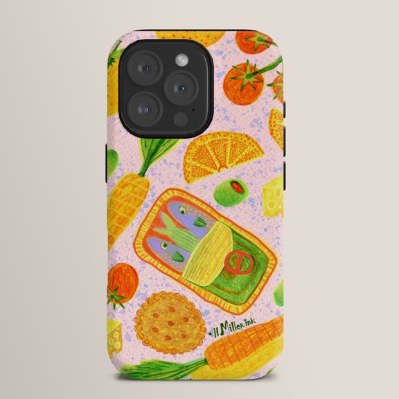 Sardine Tin and Picnic Foods Tough Case for Apple iPhone, Polycarbonate and TPU, Pink, Orange and Green