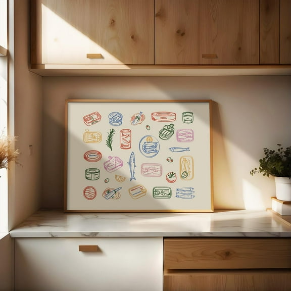 Sardine Wall Art, Kitchen Decor Print, Foodie or Friend with Eclectic Style, 8x10, 11x14, 16x20, Coastal Beach House Artwork Poster, Unframed Poster Size 8x12