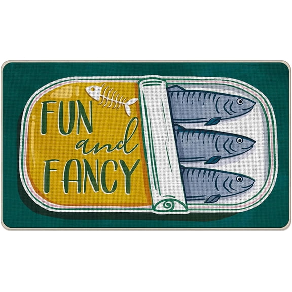 Sardines Can Welcome Front Door Mat, Fun and Fancy Beach Coastal Fish Decorative Doormat Non-Slip Floor Entryway Rug, Nautical Seafood Low Profile Indoor Outdoor Home Kitchen Decor 17x29 Inches