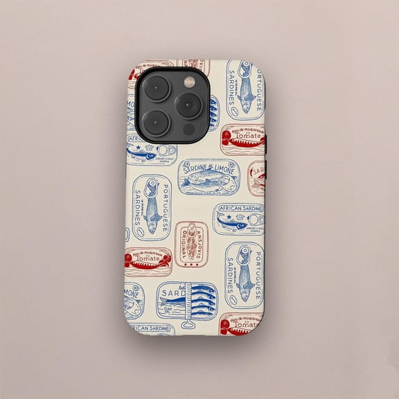 Sardines Foodie Art Phone Case, Quirky Coastal Tin Design with iPhone 17 to 11 Pro Max