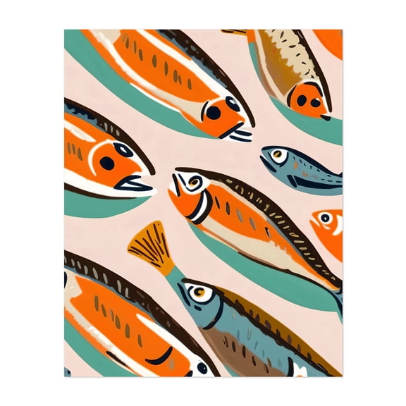 Sardines - India Digital Art Modern Art Pattern Abstract Pop Art Fishing Animal Unframed Wall Art Print 36 x 48 inches