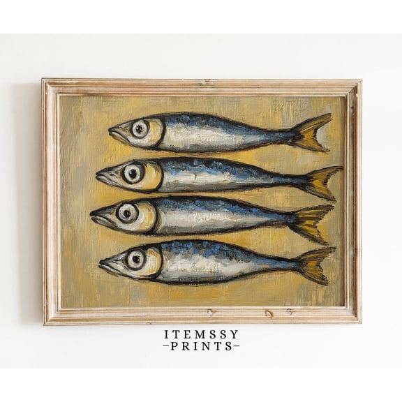 Sardines Poster, Vintage Sardine Tin Poster, Retro Fish Wall Art, Colorful Eclectic Kitchen Decor, Maximalist Style Poster, Seafood Art, 8x12 UNFRAMED