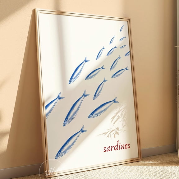 Sardines Print, Kitchen Wall Decor, Retro Food Poster, Maximalist Print, Sardines Tin Art, Trendy Wall Art, Foodie Gift, Decor For Living Room Bedroom, 8x12 UNFRAMED