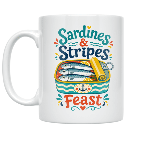 Sardines & Stripes Feast - Food Art Enthusiast - 11 oz Ceramic Coffee Mug