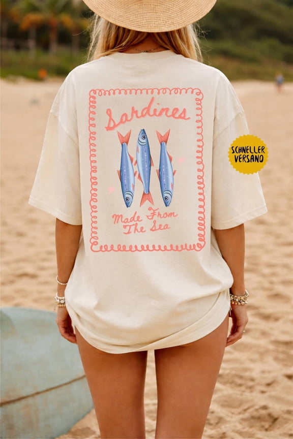 Sardines T-Shirt Fish, Beach Vibes, Ocean Tides Graphic Tee, Oversized, Coastal Shirt, Fish Shirt, relaxed, Surf Shirt, Gift for her gift