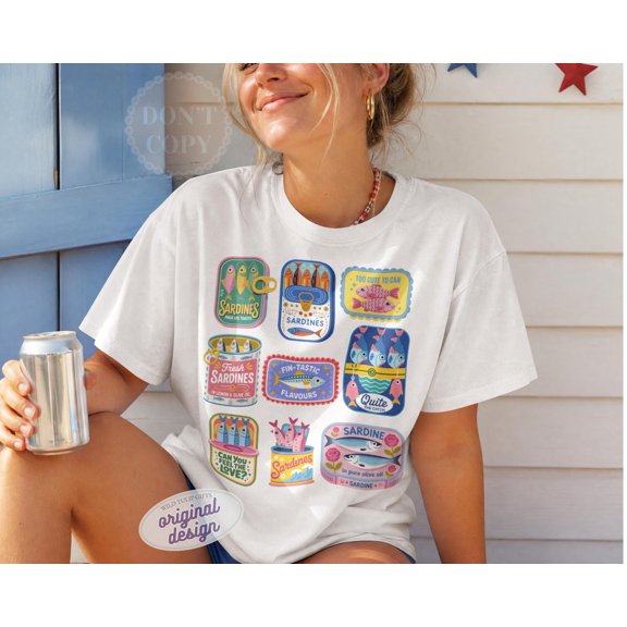 Sardines T-shirt, Canned Fish Tshirt, Retro Seafood Shirt, Coastal Summer Vintage Tee
