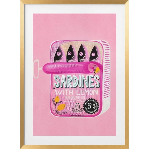 Sardines Tin Can Pink Framed Art Modern Wall Decor