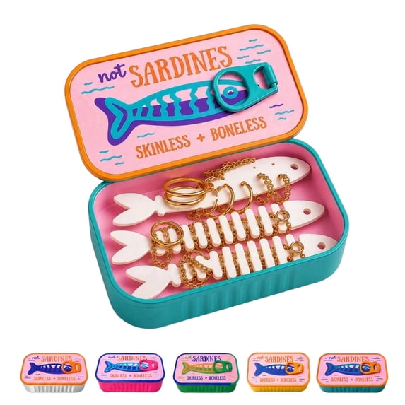 Sardines Travel Jewelry Case Mini Jewelry Storage Box Portable Sardine Can Jewelry Box for Rings Earrings(Blue)