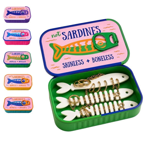 Sardines Travel Jewelry Case Mini Jewelry Storage Box Portable Sardine Can Jewelry Box for Rings Earrings(Green)