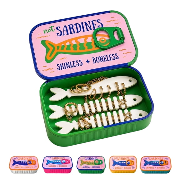 Sardines Travel Jewelry Case Mini Jewelry Storage Box Portable Sardine Can Jewelry Box for Rings Earrings(Green)