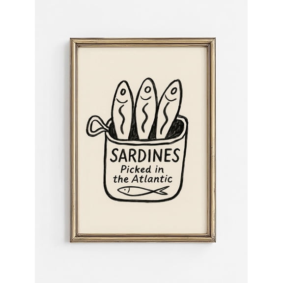 Sardines Wall Art | Vintage Sardine Tin Artwork | Retro Kitchen Decor | Fish Illustration | Bistro Wall Art | Eclectic, Stretched Canvas 16x20in