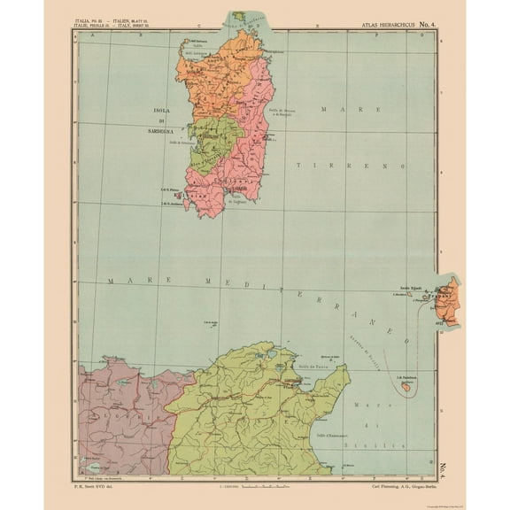 Historic Map - Sardinia Island Italy - Streit 1913 - 23 x 27.78 - Vintage Wall Art