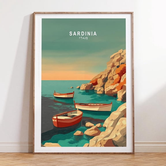 Sardinia Italy Minimalist Cityscape Travel Scenery Wall Art, Unframed Paper Print Size 8x12