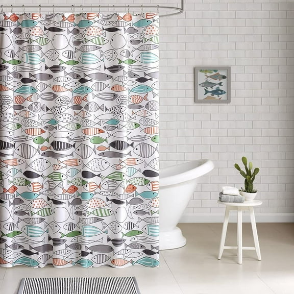 Sardinia - Modern Multi-color Fish - Cotton Printed - Designer Shower Curtain - 72" x 72" - Machine Washable