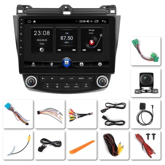 Saree 10.1 Inch 1080P HD IPS Touchscreen Android 15 Car Stereo with Apple CarPlay Android Auto for Honda Accord 2003-2007 FM RDS AHD Backup Camera Microphone