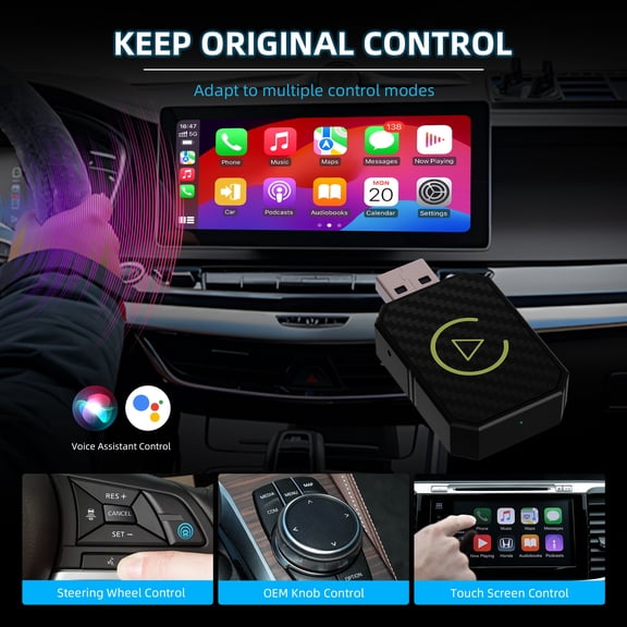 Saree 2-in-1 Wireless CarPlay & Android Auto Adapter - Fast, Stable, Plug & Play USB A/C for iOS 10+ & Android 11+