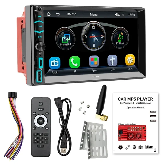 Saree 7 Inch Car Radio Double 2DIN Apple CarPlay Stereo Touch Screen Bluetooth FM Audio System