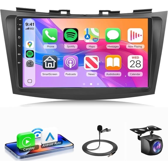 Saree 9 Inch 2G+64G Android Car Stereo with CarPlay Android Auto for Suzuki Swift 2011-2017 Bluetooth GPS Navigation WiFi FM Radio EQ Mirror Link Backup Camera HD Touchscreen Multimedia
