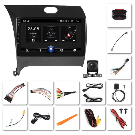 Saree 2 +64G Car Stereo with GPS Navigation Carplay Android 13 Auto Double Din 9 in Touchscreen Car Radio Receiver Backup Camera Compatible with Kia Forte 2013-2018