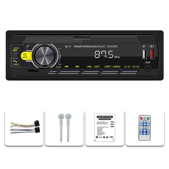 Saree Single DIN Car Stereo Audio with Bluetooth Handsfree App Control Supports FM MP3 SD AUX Dual USB EQ Quick Charge Not a CD Player Car Radio Multimedia System