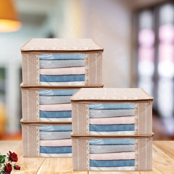 Amak Inc Clothes Storage Bag with Zipper, Foldable Blanket & Saree Storage Cover for Wardrobe Organization PACK OF 05