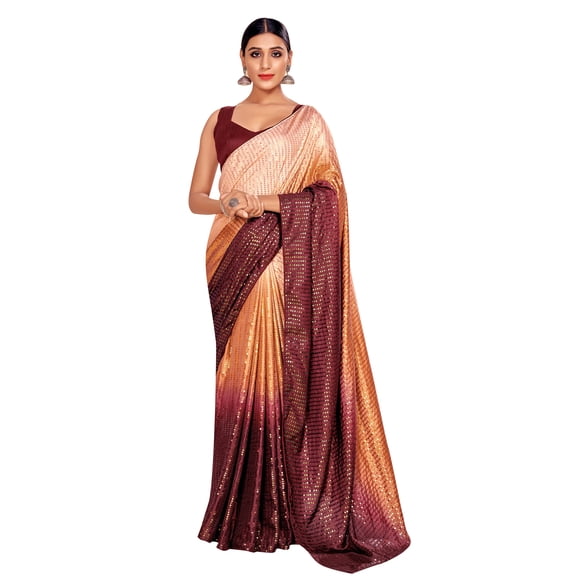 Sarees For Women Bollywood Art Silk Saree || Sequence Embroidered Indian Sari & Unstitched Blouse