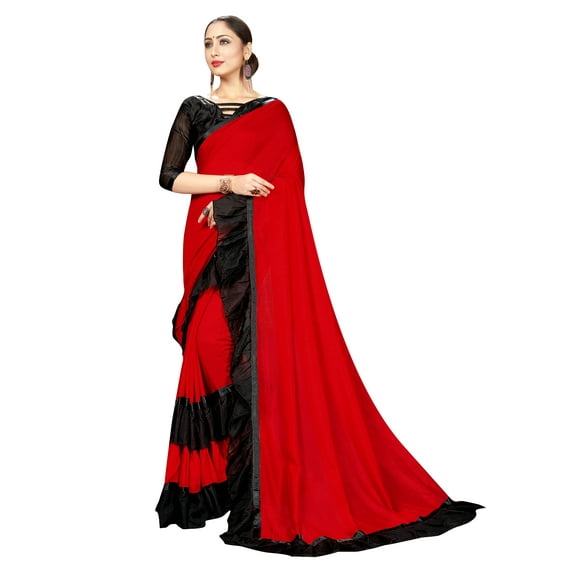 Sarees For Women Georgette Ruffle - Frill Saree || Ethnic Indian Gift Traditional Wedding Gift Sari with Unstitched Blouse