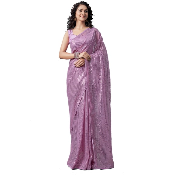 Sarees For Women Indian Bollywood Faux Georgette Sari || Sequence Embroidered Saree & Unstitched Blouse