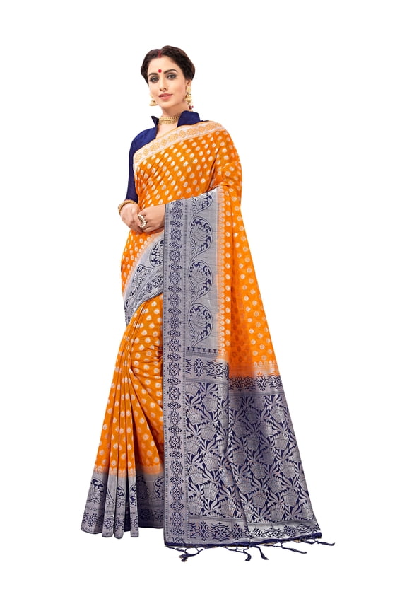 Sarees for Women Banarasi Art Silk Silver Zari Saree l Indian Ethnic Wedding Diwali Gift Sari with Unstitched Blouse