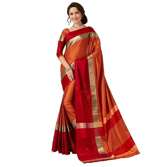 Sarees for Women Cotton Art Silk Woven Indian Wedding Sari, Ethnic Gift Sari Rust
