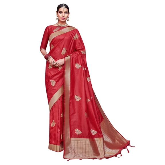 Sarees for Women Cotton Art Silk Woven Saree ||Ethnic Traditional Indian Wedding Gift Sari with Unstitched Blouse Red