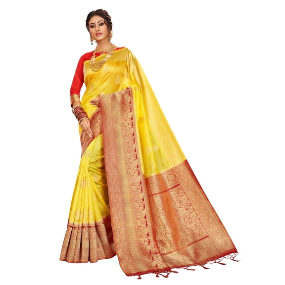 Sarees for Women Linen Banarasi Art Silk l Indian Rakhi Wedding Diwali Gift Sari with Unstitched Blouse