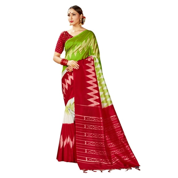 Sarees for Women Mysore Art Silk Printed Saree || Ethnic Gift Indian Traditional Wedding Sari with Unstitched Blouse Green