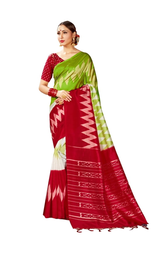 Sarees for Women Mysore Art Silk Printed Saree || Ethnic Gift Indian Traditional Wedding Sari with Unstitched Blouse Green