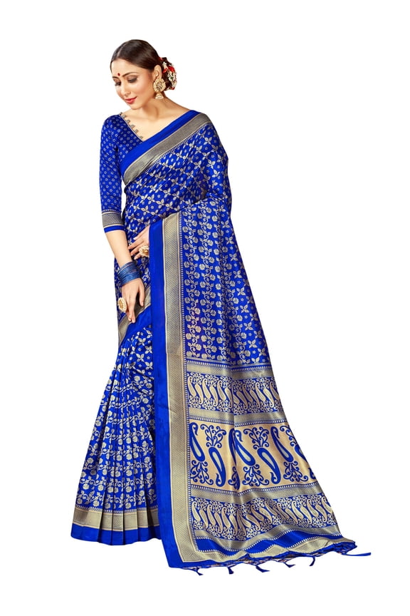 Sarees for Women Mysore Art Silk Printed Saree || Ethnic Gift Indian Traditional Wedding Sari with Unstitched Blouse