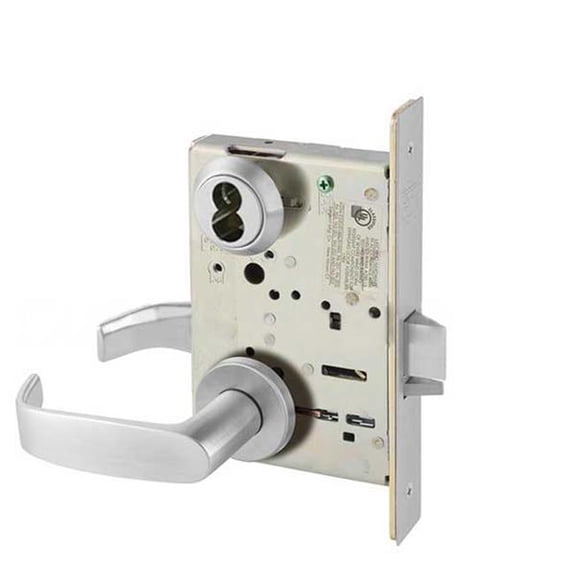 Sargent 638237LNL26D Classroom Mortise Lock with L Lever & LN Rose, LA Keyway Large Format Interchangeable Core - Satin Chrome