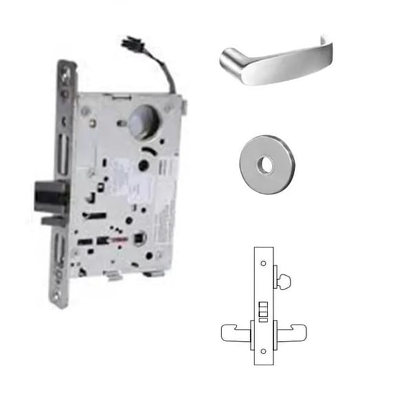 Sargent 827012VLNL26D Fail Safe Electro Mechanical Single Cylinder 12V Mortise Lock with L Lever & LN Rose, LA Keyway - Satin Chrome