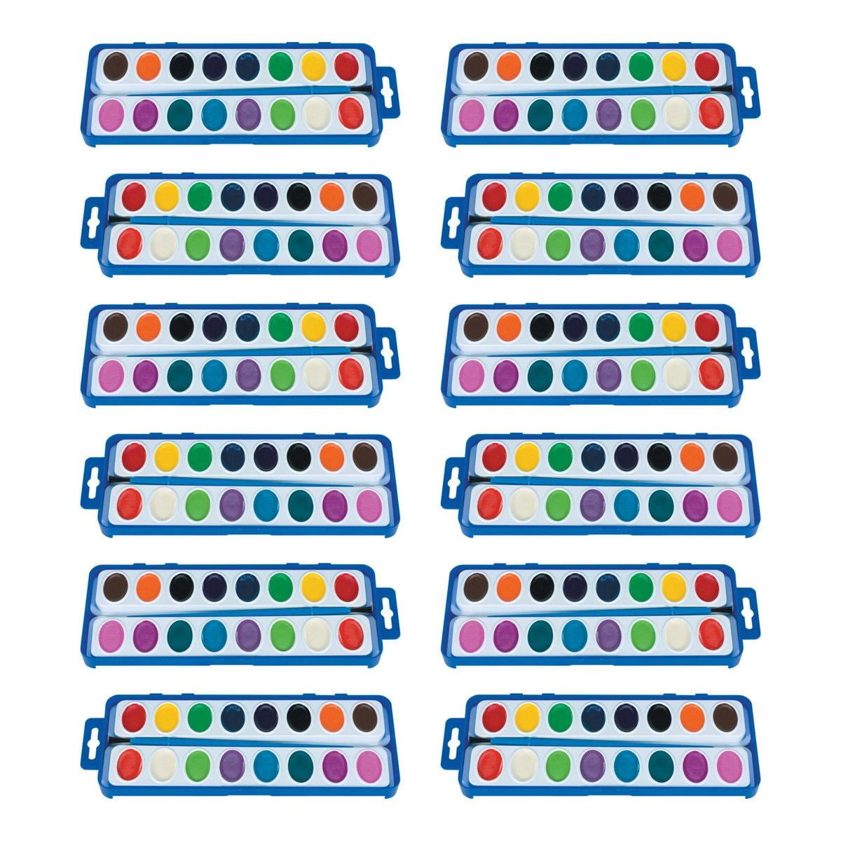 Kaplan Early Learning 16 Color Washable Watercolor Paint Trays - Set of 12
